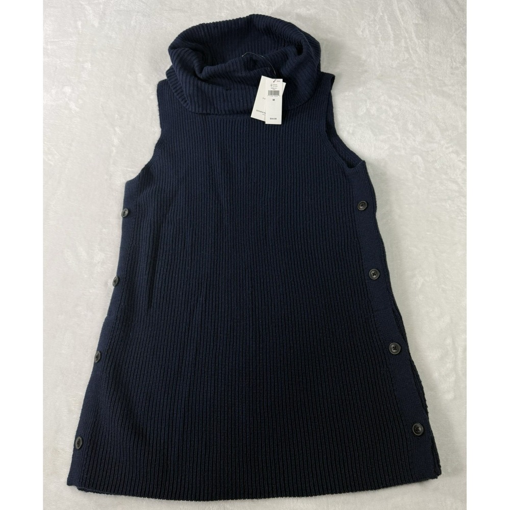 NWT Banana Republic Sweater Dress Womens Medium Navy Ribbed Cowl Neck‎ Vest